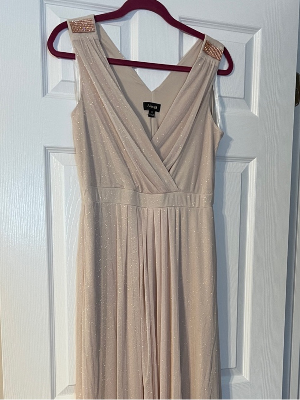 Atilra Champagne Sparkle V-Neck Maxi Dress